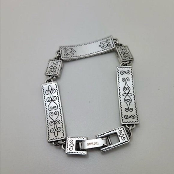 BRIGHTON Silver Tone Etched Bar Panel Links Bracelet - Picture 2 of 7